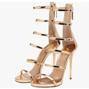 FSJ Gold Sexy Strappy Gladiator Wedding Sandals High Heel Shoes for Summer